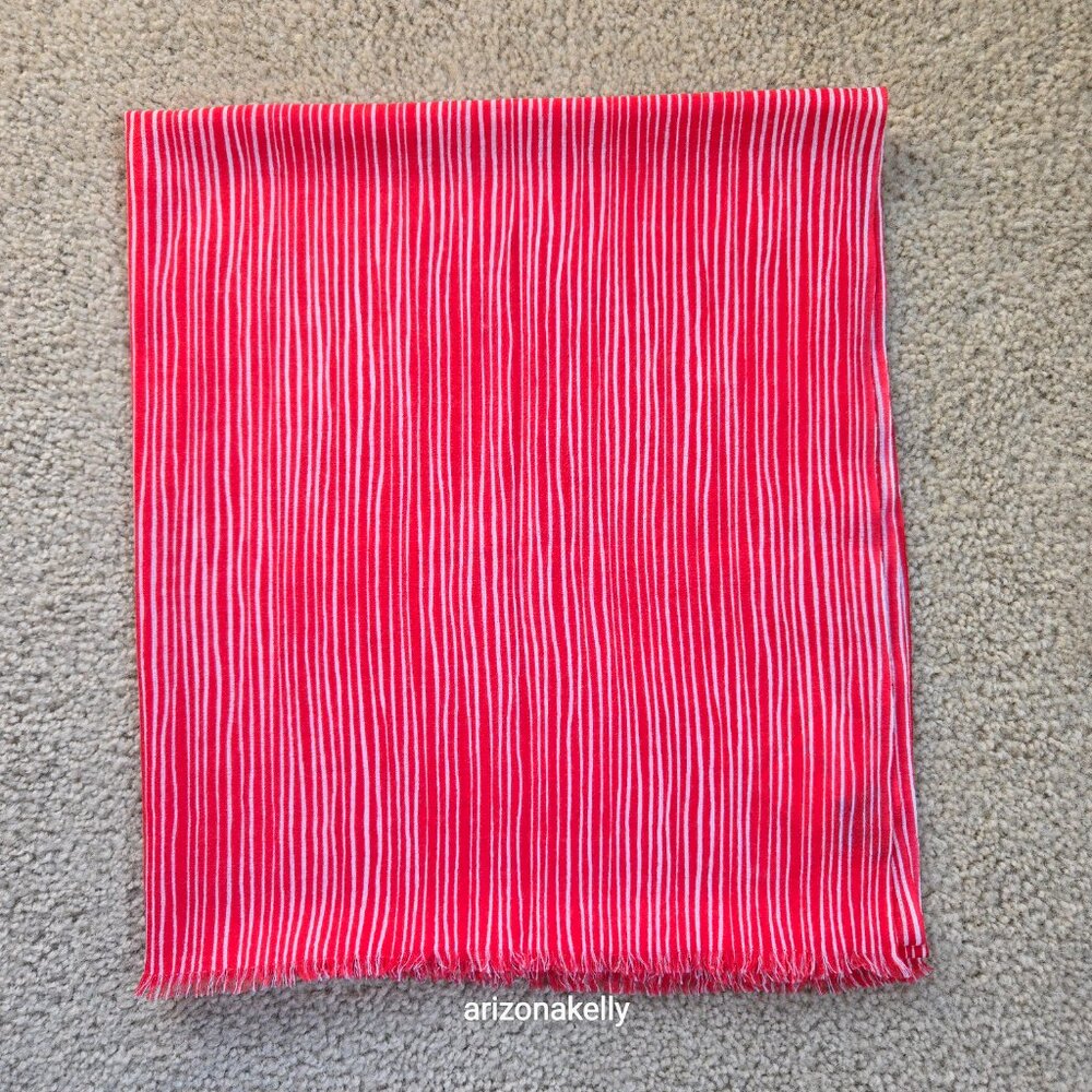 NWT J. McLaughlin Wool Scarf Lightweight Soft Park Stripe Red Coral - Picture 7 of 9
